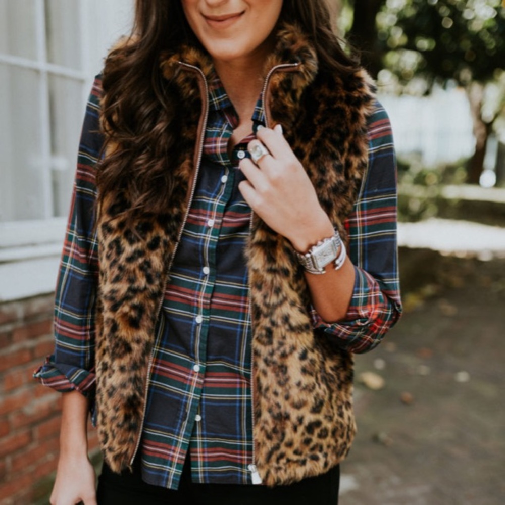 NWT J Crew Leopard Faux Fur Vest